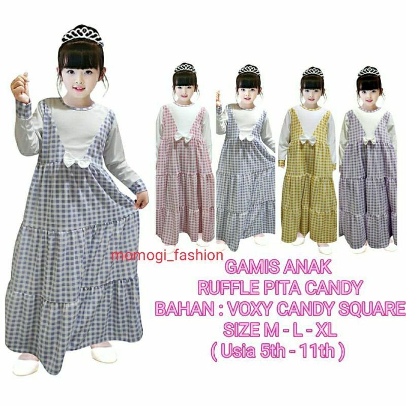 gamis foxy kotak2 premium.gamis anak kekinian keren dan lucu.gamis anak pita kotak