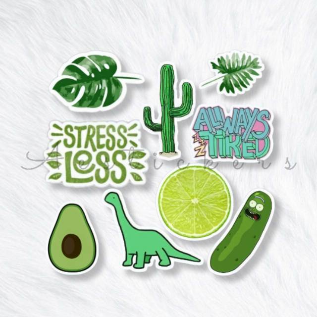 STICKER GREEN AESTHETIC  1 PACK STIKER  HIJAU LUCU UNTUK 