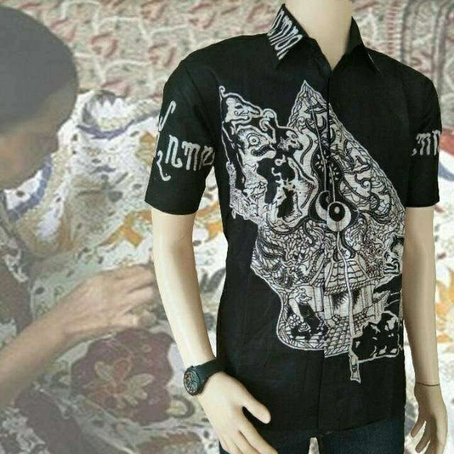 Risna Batik HRB026 kenongo kemeja hem pendek padi pekalongan M L XL MURAH KEREN bati pria wajik biru