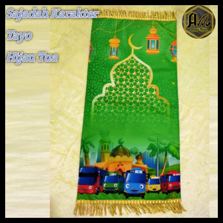 HOT DEAL SAJADAH ANAK KARAKTER TAYO FULL HD BAHAN TASLAN LAPIS BUSA DAN SPUNBON - HIJAU TUA, TANPA