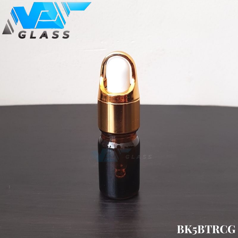 botol kaca 5ml tebal coklat amber ring gold