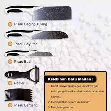 Pisau Set Hitam 5in1 Maifan (3 Pisau + Peeler + Serrated Cutter)