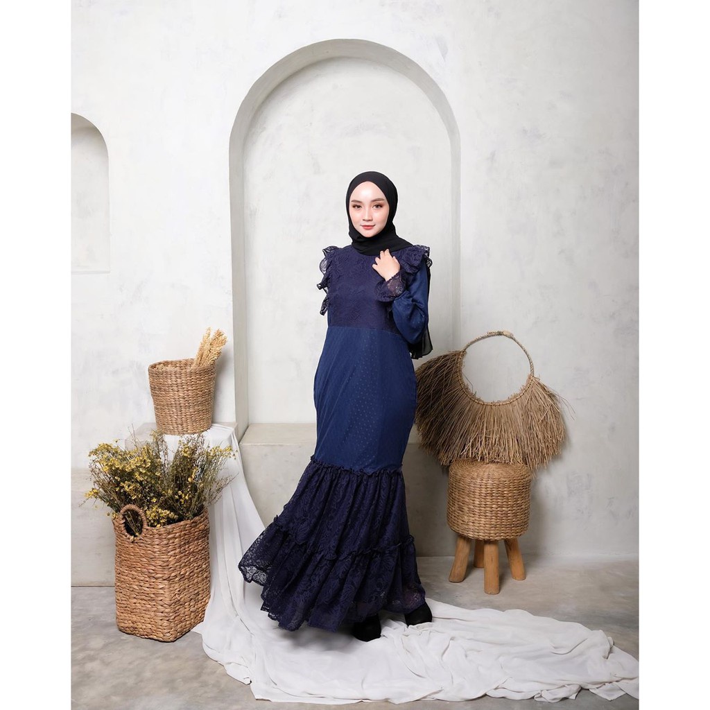 SYF07 Busana Muslim Wanita Dilwa Dress Navy