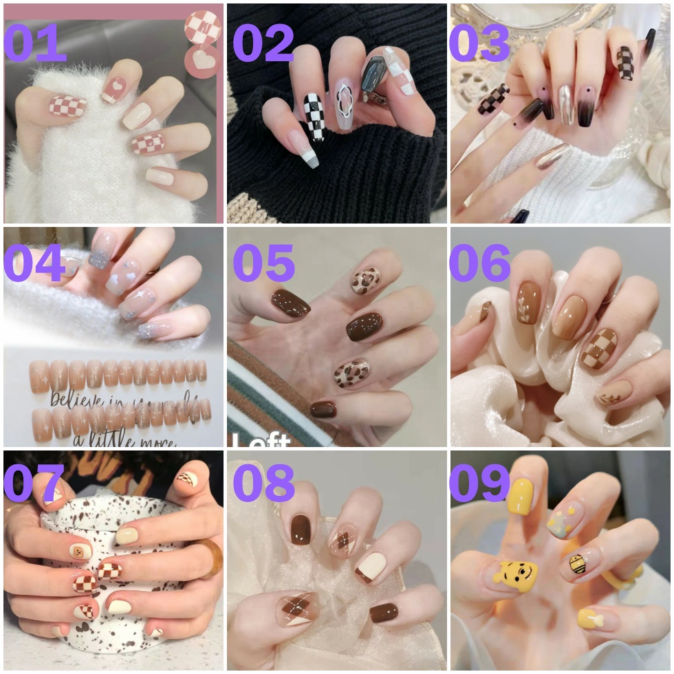 24pcs / Set stiker kuku palsu anti nail air 3d imlek kuku palsu murah pengantin panjang pendek anak bening polos wedding kaki manikur set nail sticker art