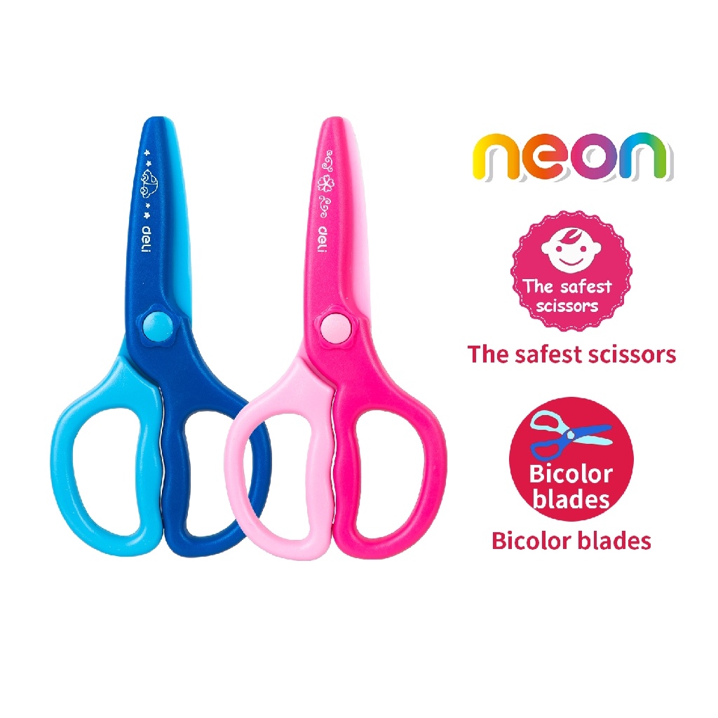 HAPPY TIME DELI GUNTING NEON BAHAN PLASTIK 120mm UNTUK ANAK AMAN PLASTIC SCISSORS GUNTING KERTAS ALAT TULIS KERAJINAN TANGAN SEKOLAH E6067