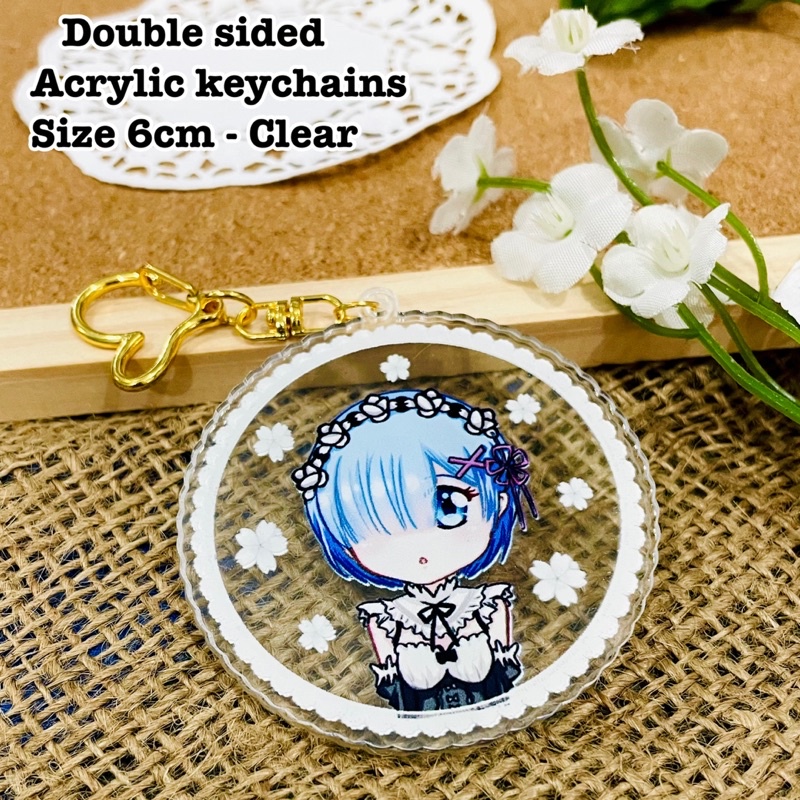 Gantungan kunci anime re zero rem keychain double side bening high quality 6cm besar waifu keychain