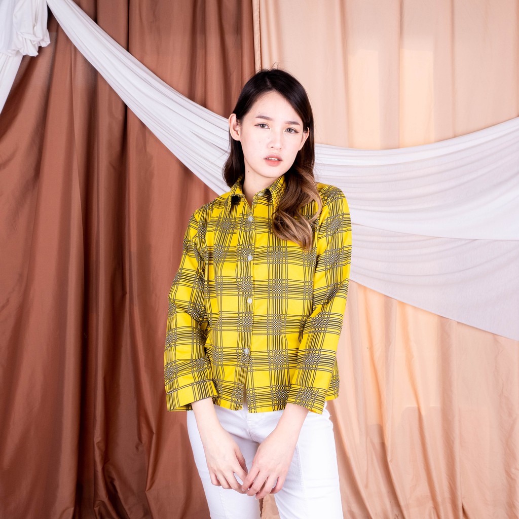 OVERSIZE KEMEJA OSLIN | Kemeja Oversize Wanita - Kemeja Korea - Kemeja Wanita Murah-KUNING