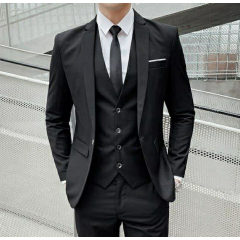 3 in 1 set jas pria Tuxedo Pria setelan jas pria Formal