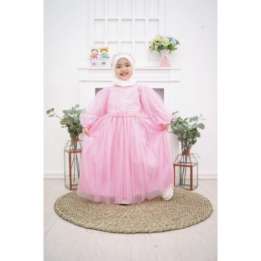 Gaun/gamis pesta anak perempuan tile brukat.
