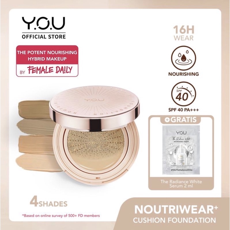 NoutriWear+ Flawless Cushion Foundation / Cc Cushion / Cushion You / Cream You / Cushion NoutriWear ( YOU MAKEUPS OFFICIAL STORE )