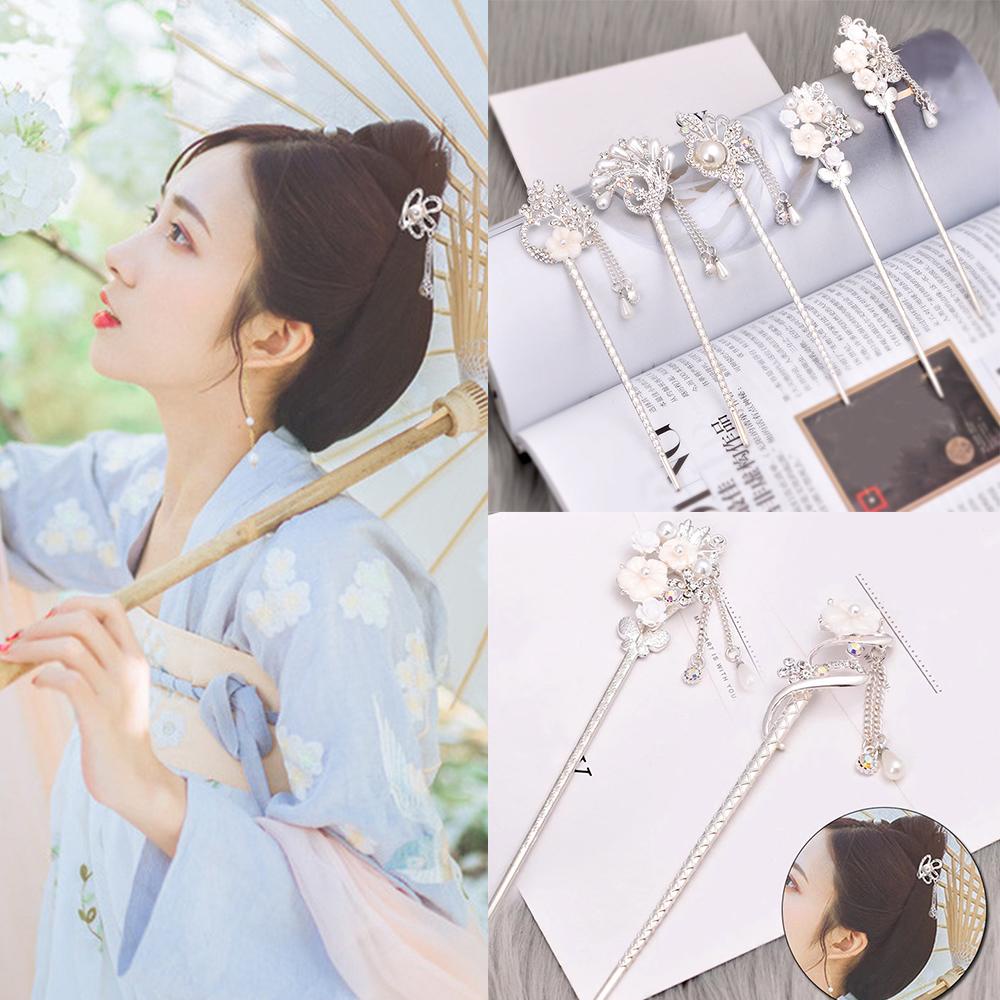 NEEDWAY Hair Sticks Jepit Rambut Vintage Rumbai Berlian Imitasi Alloy Gaya Cina Hair Chopsticks