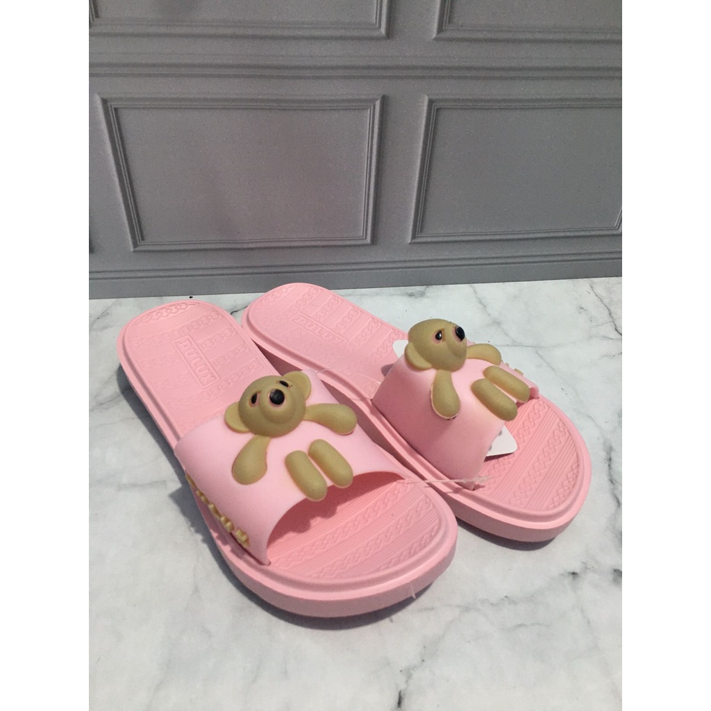 DX-320C-BN Sandal Selop Anak Perempuan / Sandal Remaja Motif Boneka Bear Lucu Merek Dulux Size 30-35