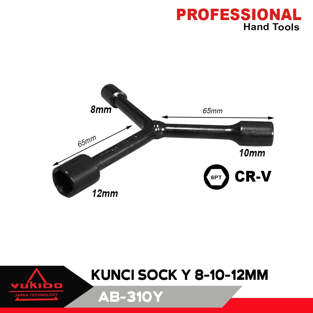 Yukido Kunci Sok Y 8 x 10 x 12 mm Pendek / Kunci Sok Y Murah / Kunci Sock Shock Socket HITAM