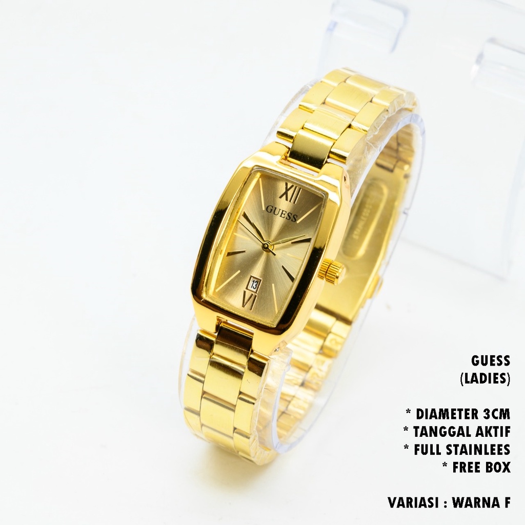 (BISA COD) JAM TANGAN WANITA GUESS RANTAI BODY OVAL TANGGAL AKTIF