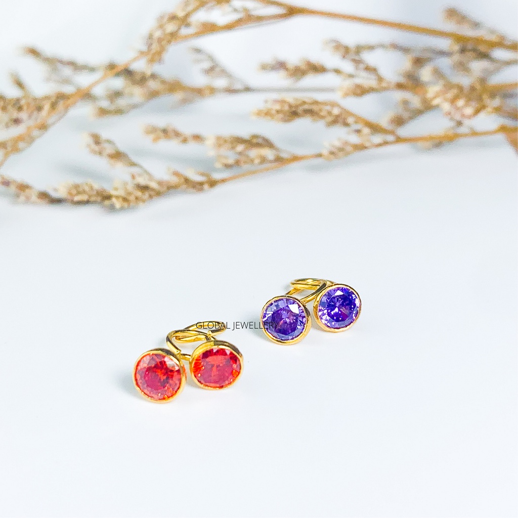 Anting toge mata warna lapis emas putih perak asli