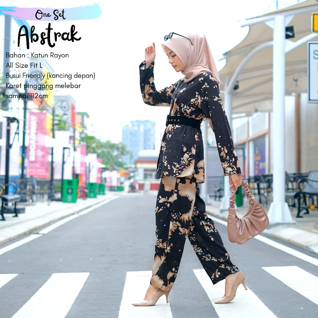 Piyama Dewasa Abstrak One Set Setelan Motif Murah Bahan Katun Rayon Premium Nyaman Dipakai Bisa cod