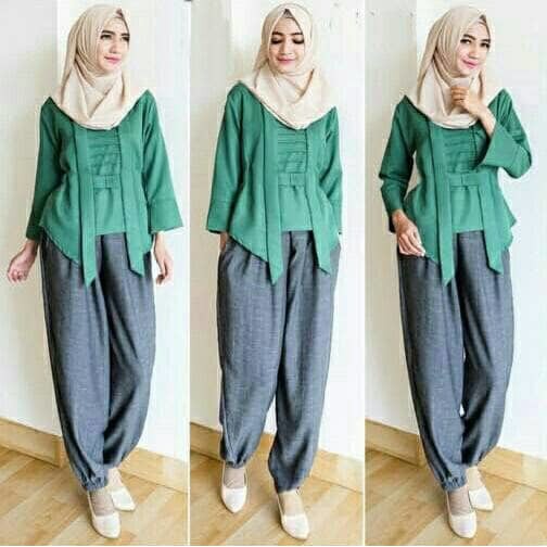 DIJAMIN ASLI  vbn setelan st hijab muslim ayudia GREEN / baju wanita celana blouse