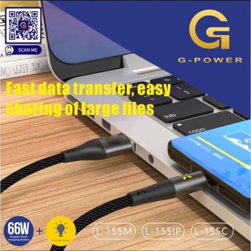 G-POWER L-155 KABEL DATA L-155M / L-155IP / L-155C UNTUK CHARGER MICRO USB / LIGHTNING / TYPE-C