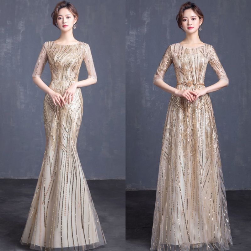 G6 Bisa custom S-3XL Gaun impor mewah gaun pesta gaun gold gaun panjang gaun mermaid gaun maxi
