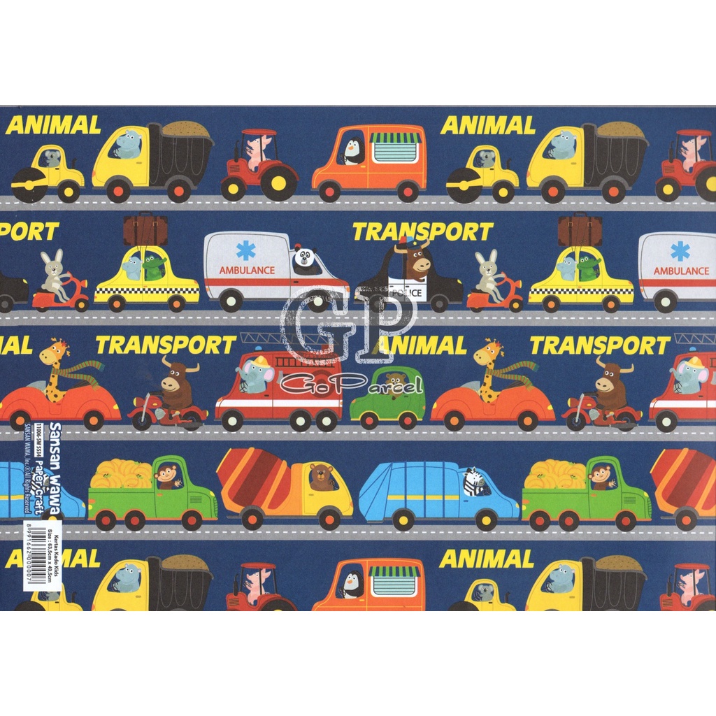 ( 5 Lembar ) CARS SANWA - KERTAS KADO  - GIFT WRAP PAPER  SANSAN WAWA MOBIL RACING RACE CARS  BOYS TRUCK / HOTWHEEL / CONSTRUCTION / POLICE / VINTAGE / CLASSIC / AMBULANCE / MONSTER / BIG