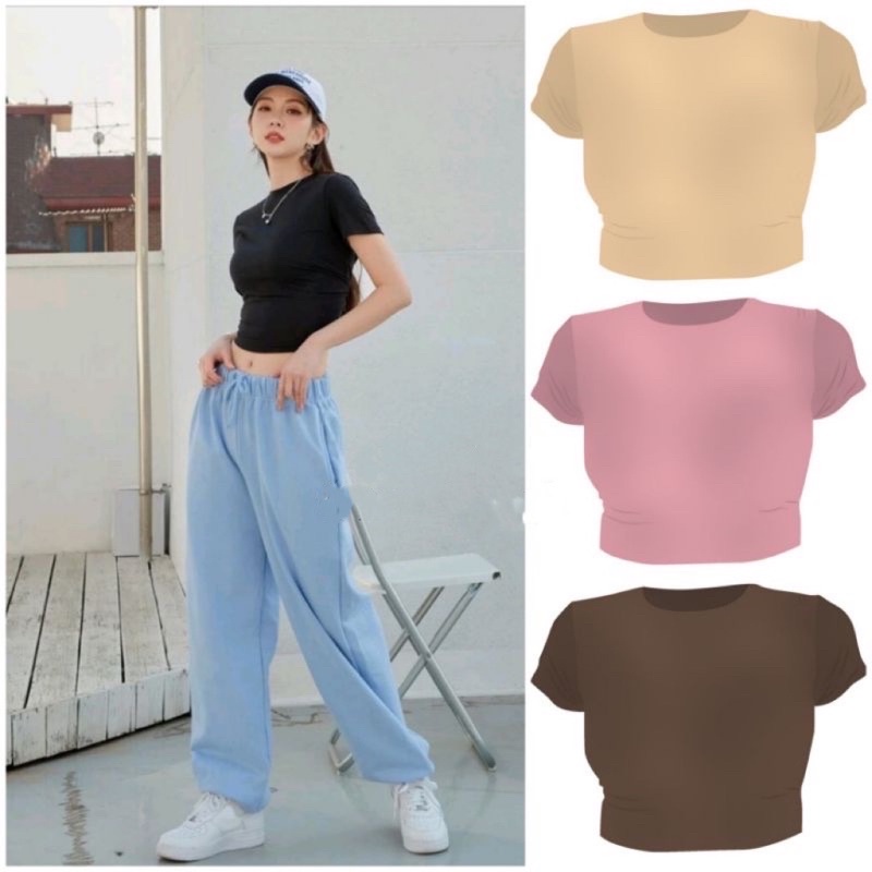 Tq88indonesia Baju Crop Wanita Terbaru / JERSEY Crop Top Polos Slim / Ootd / Baju Seksi wanita