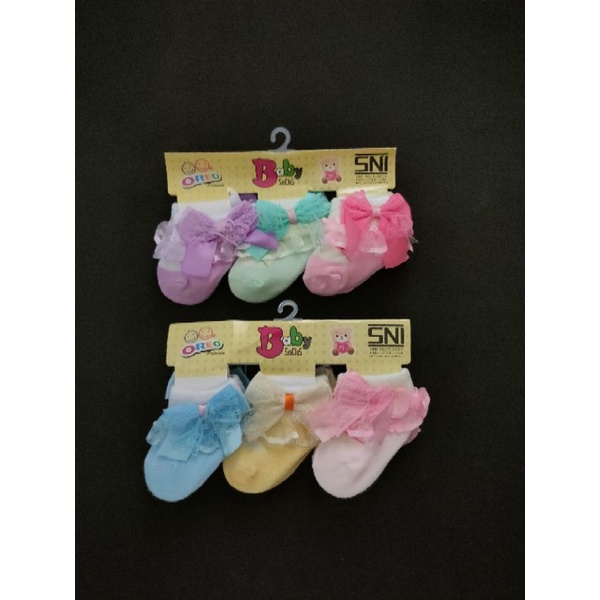 Kaos Kaki Renda Bayi 0-3 Bulan Isi 3 Psg / Kaos Kaki Bayi Renda / Baby Girl Socks