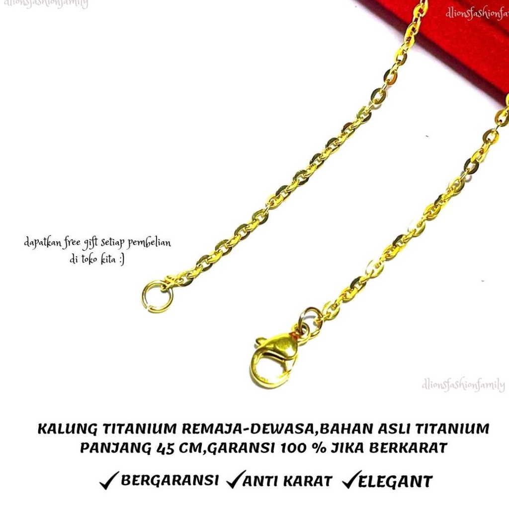 KALUNG TITANIUM ASLI ANTI KARAT,KALUNG TITANIUM PRIA,KALUNG TITANIUM WANITA WARNA GOLD PANJANG 45 CM