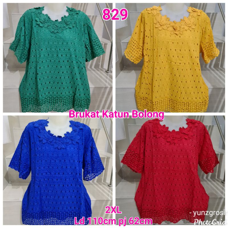 Blouse Brukat Putih, Hitam, Warna Tangan Pendek Import Size XL, 2XL, 3XL-6