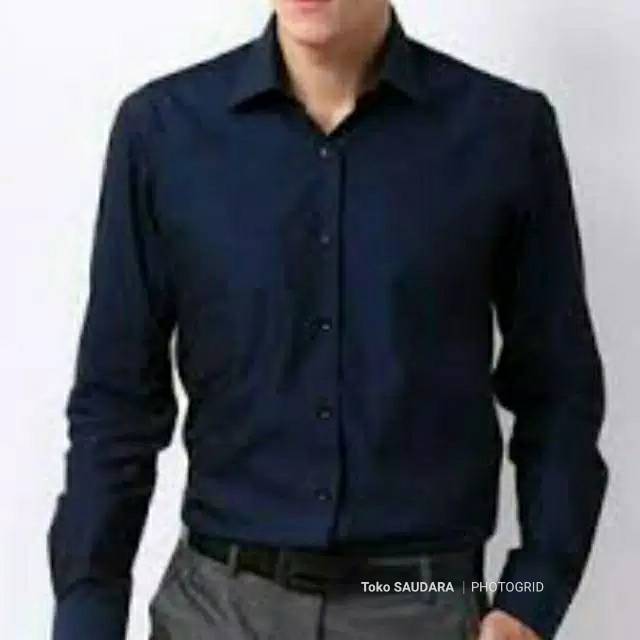 Kemeja formal pria lengan panjang biru navy/dongker