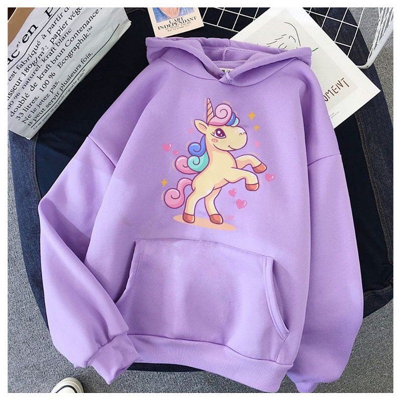 Sweater Hoodie Anak Laki-laki/Perempuan Usia 4-13 Tahun Hoodie Anak Motif Gambar Unicorn Bahan Tebal Premium