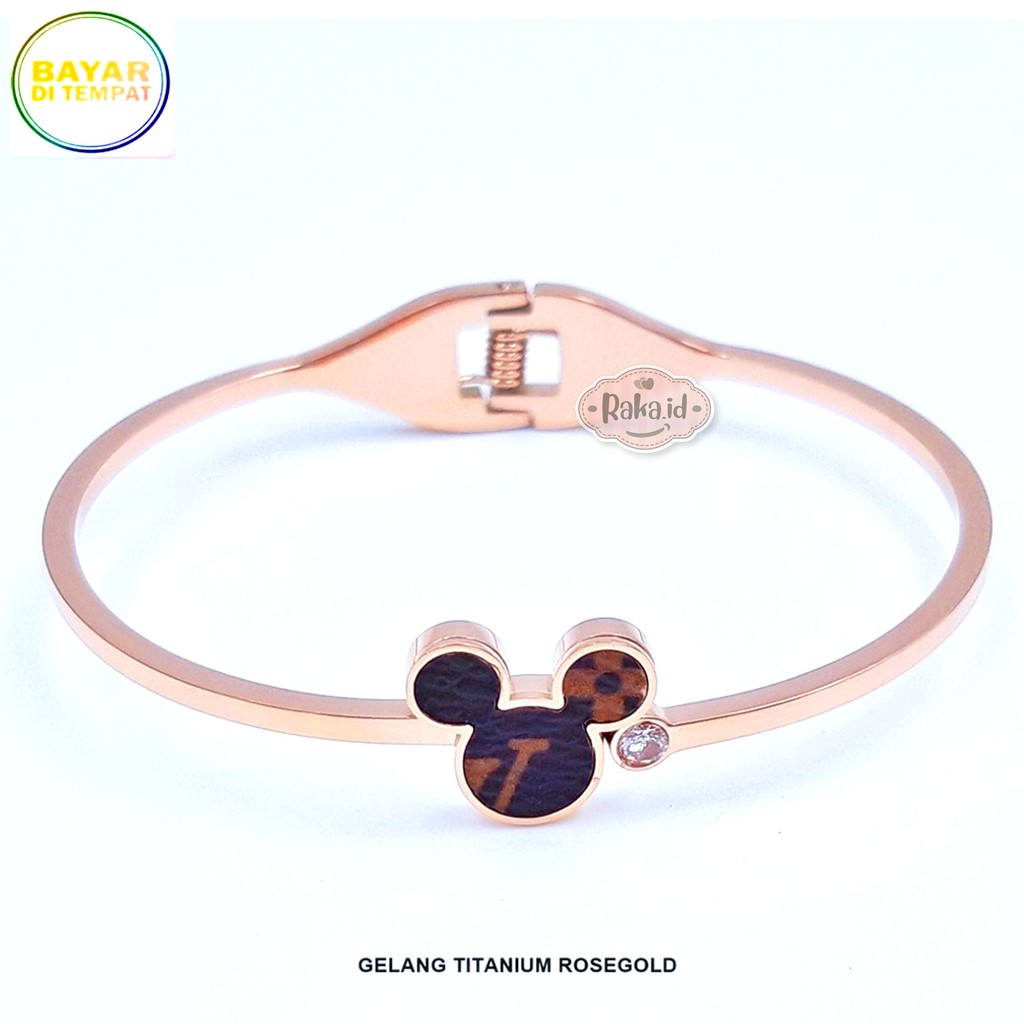 Raka Acc - Gelang Tangan Wanita Gelang Bangle Mickey Hitam Mata Satu TITANIUM Perhiasan Wanita 532