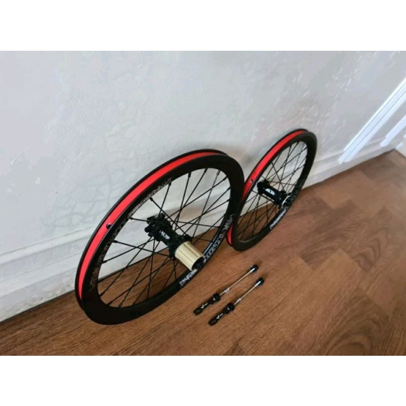 Wheelset Sepeda Lipat Discbrake Ukuran 16 Plus Roda Seli Folding Bike Disc Brake 349 Atau 16 x 1⅜ Alloy Alumunium Seukuran Fnhon Gust Smith Brompton