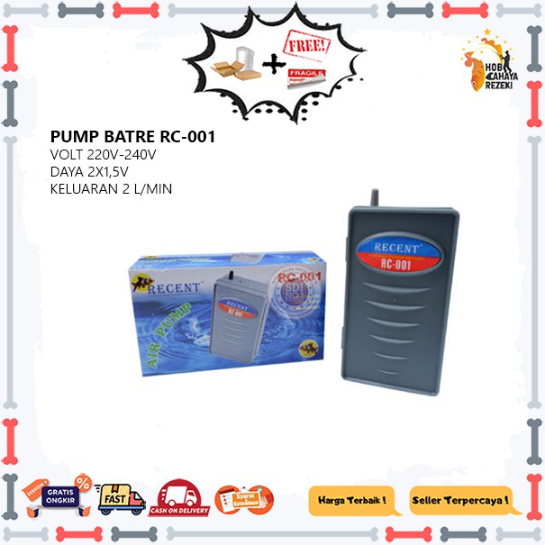 Mesin Aerator Pompa Gelembung Udara DC Baterai Aquarium RECENT RC 00, Aqura ASP 001A AQUASCAPE