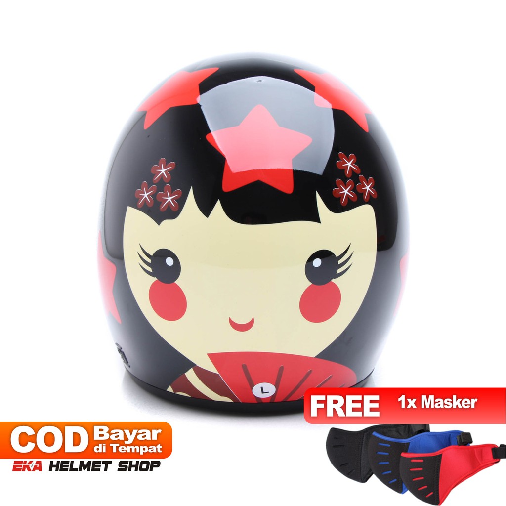 [Helm Dewasa] WTO Helm Retro - Kokhesi Bintang - Hitam Merah + Promo Gratis Masker