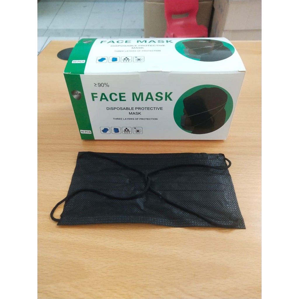 Masker hijab hitam 3ply masker muslimah kesehatan isi 50pcs+box