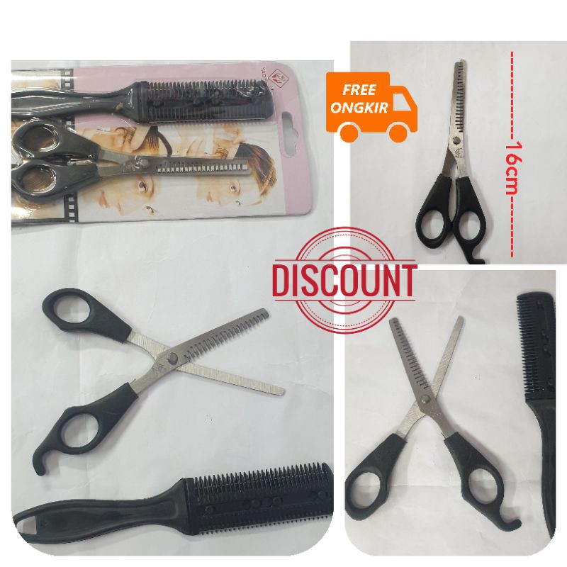 Alat gunting sasak set zigzag Murah original pangkas rambut salon hitam