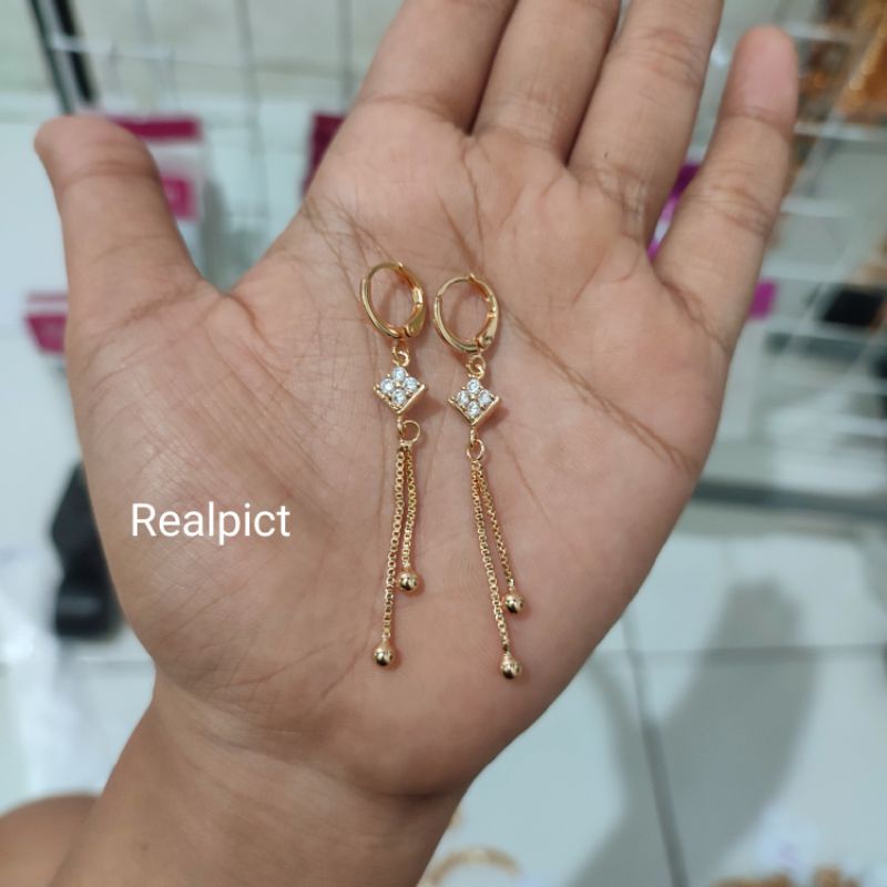 Anting panjang persegi yaxiya zicron persegi dewasa