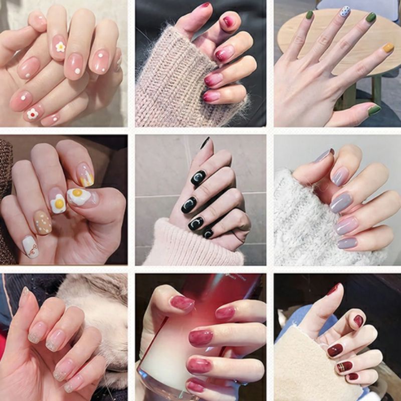 [COD] FEALI dan NAILS 24 pcs 1 set Kuku Palsu dan Lem Fake Nail Art Kuku Palsu Gaya Wanita Korea Free Lem 2 gram