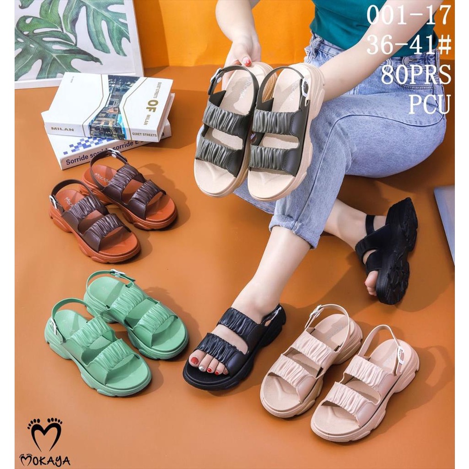 Sandal Let Jelly Karet Wanita Korea Ban 2 Kerut Sol Tebal Casual Keren Trendy Import Mokaya / Size 36-41 (001-17)