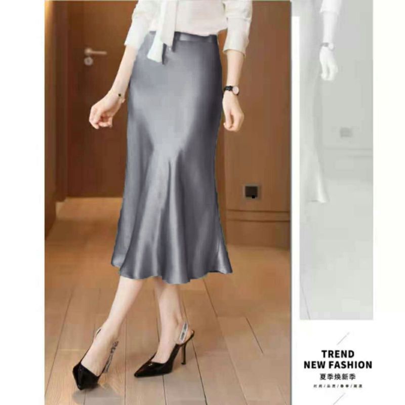 MDLV ~ 7884 Genevieve Midi Skirt Premium Women Satin Skirt Rok Midi Satin Rok Premium Rok Satin Best seller Fashion Import