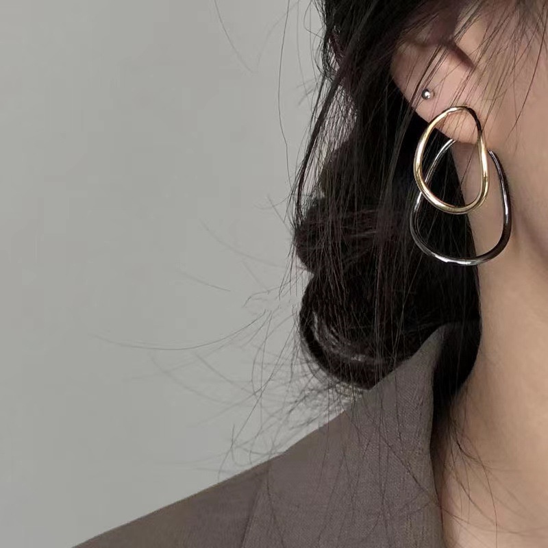 Anting Gantung Model Tetesan Air Oval Dua Lapis Untuk Wanita