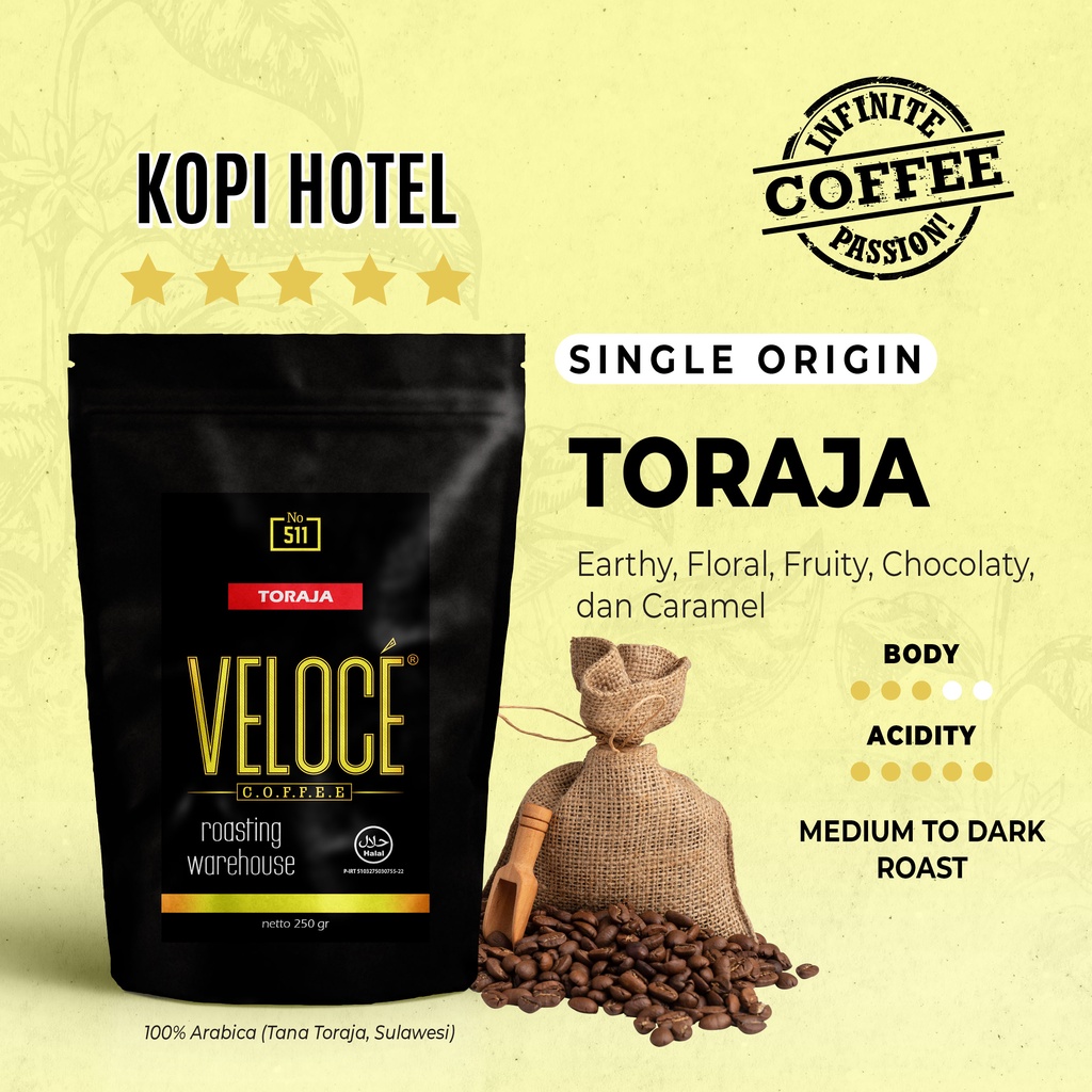 

Coffee Beans Veloce Toraja Kalosi Arabica 250 gr Fresh Roasting | Biji Kopi Nusantara Authentic