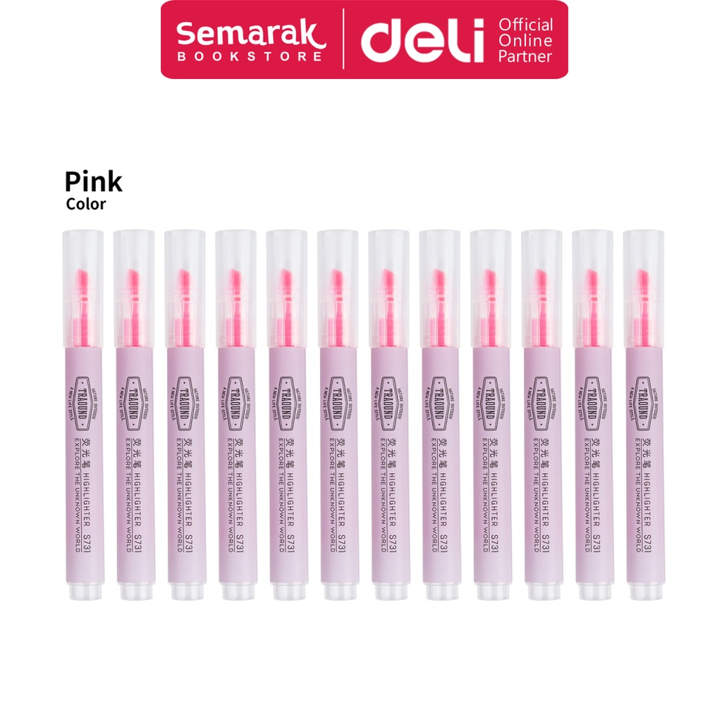 

Deli S731 Traound Highlighter Pena Penanda Ujung Miring - Purple / Pink