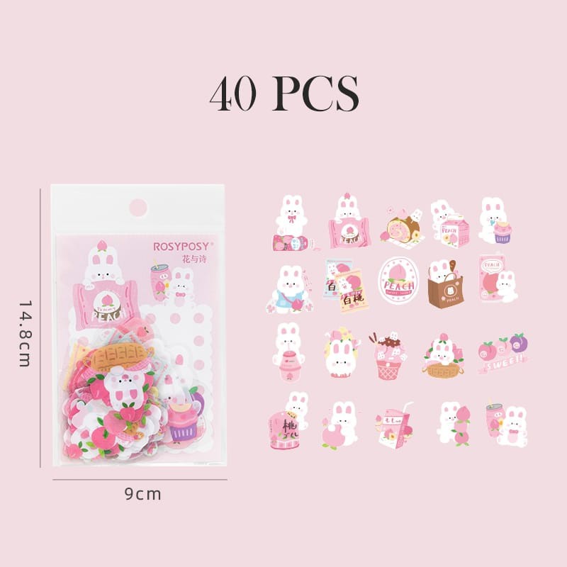 STICKER PVC 40 PCS KOREAN BEAR & FRIENDS ANTI AIR BUJO AESTHETIC SCRAPBOOK-PINK