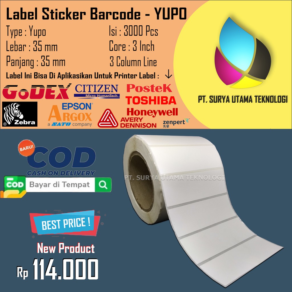 

Label Sticker Barcode Yupo 35mm X 35mm 3Line 3000Pcs Porporasi