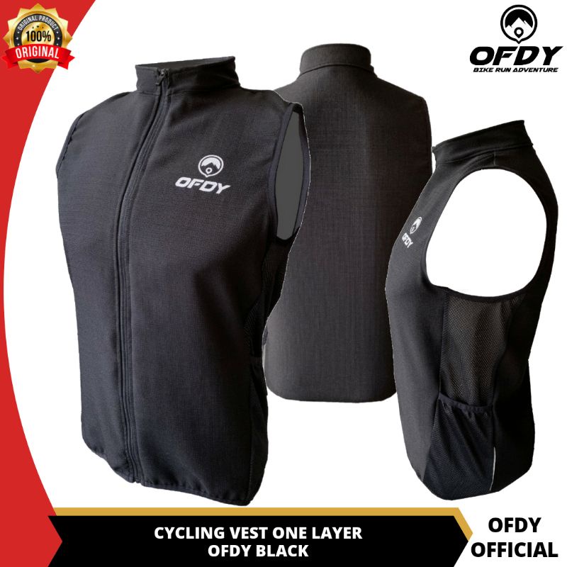 Ofdy Cycling Vest Rompi Sepeda Gowes Warna Hitam Material Polyester Super Thin Metalik Original