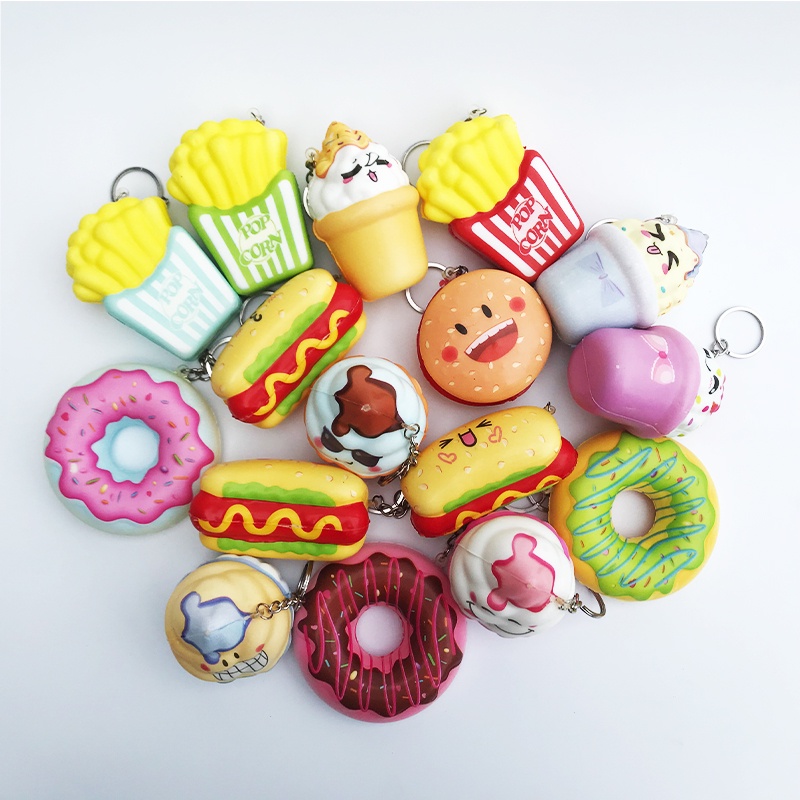 GANTUNGAN KUNCI SQUISHY MOTIF FOOD DRINK &amp; HOTDOG / AKSESORIS KUNCI / SQUICHY / GANTUNGAN TAS  / KEY CHAIN