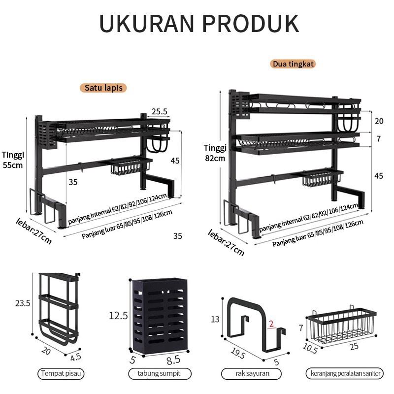 Rak Cuci Piring Wastafel Rak Dapur Anti Karat Stainless Steel Rak Piring Dengan Aksesoris