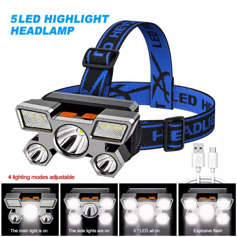 SENTER KEPALA MINI 5 LED 30W + 10W/ HEADLAMP USB