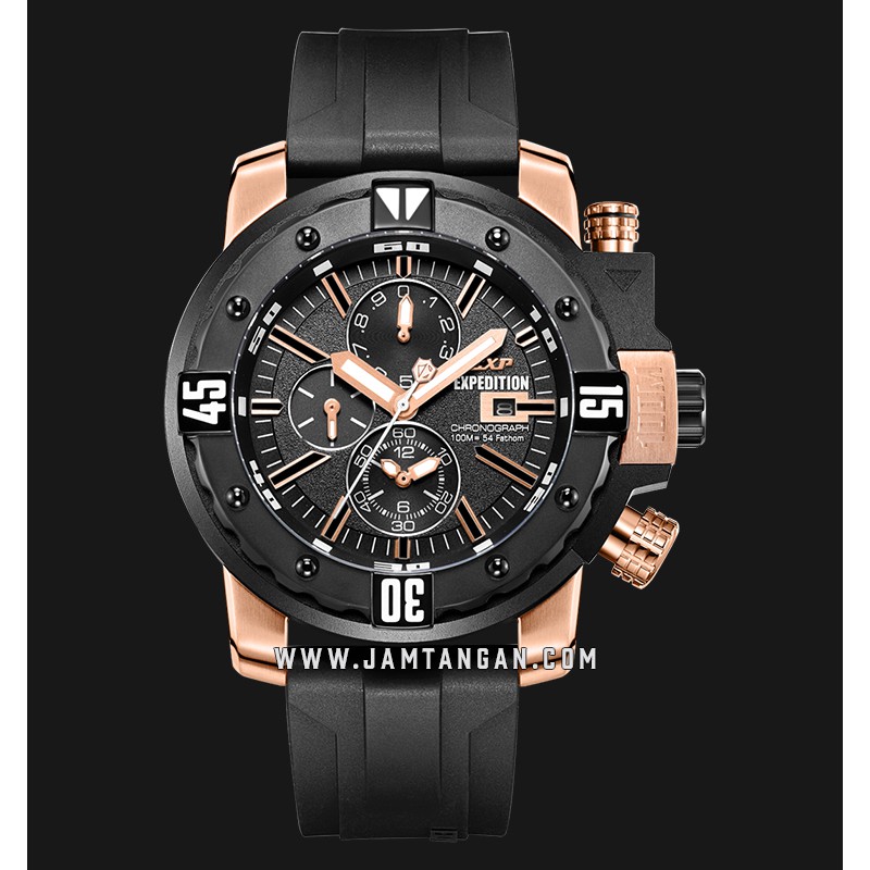 Expedition E 302 MC RBRBA Chronograph Black Dial Black Rubber Strap